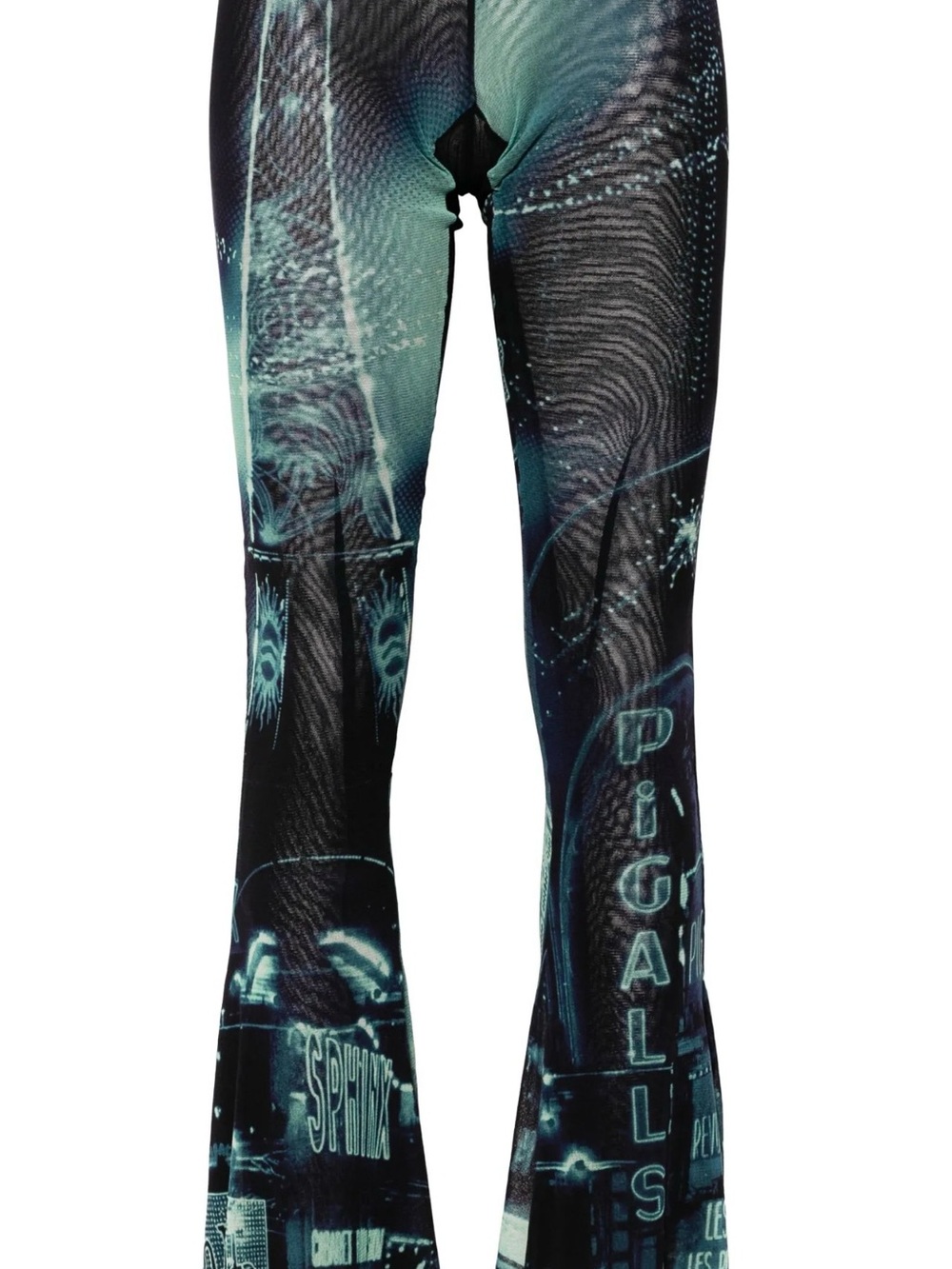 Jean Paul Gaultier Black & Teal Graphic Flared Leggings - Picture 3 of 4